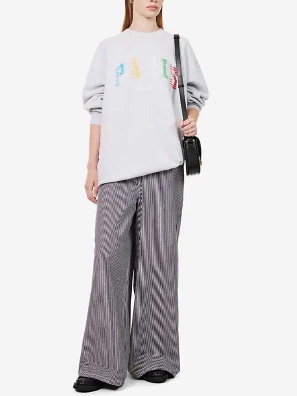 Anine Bing Gray Pinstripe Wide-Leg Trousers